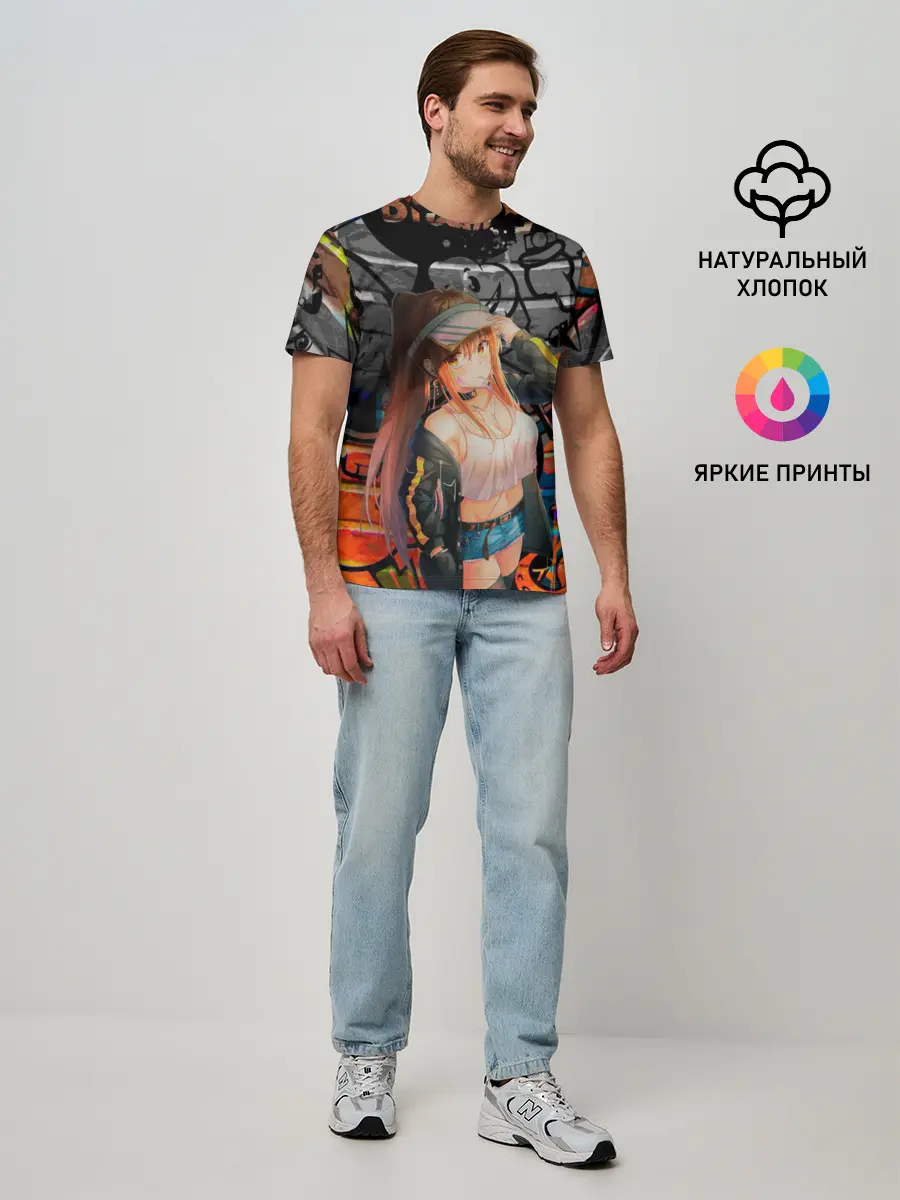 Мужская базовая футболка / Anime Girl with Graffiti