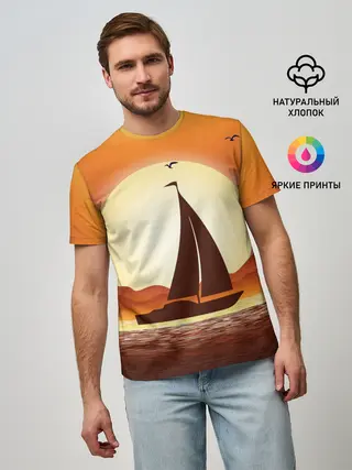 Мужская базовая футболка / Кораблик на закате