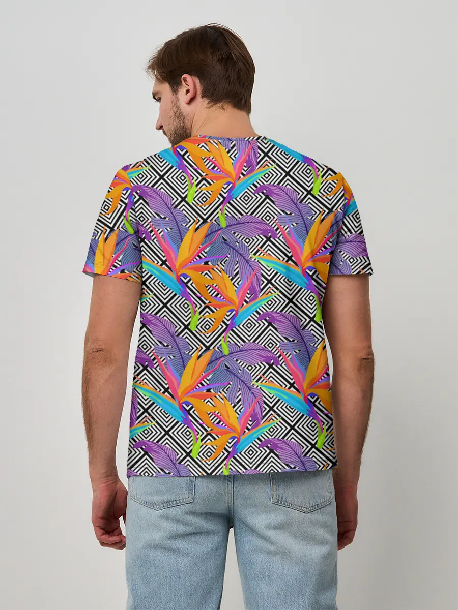 Мужская базовая футболка / Тропические цветы и узоры