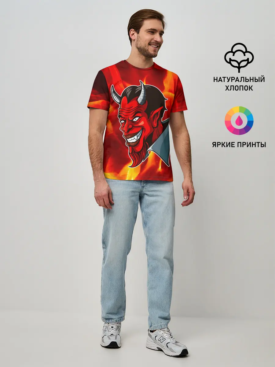 Мужская базовая футболка / The devil is on fire