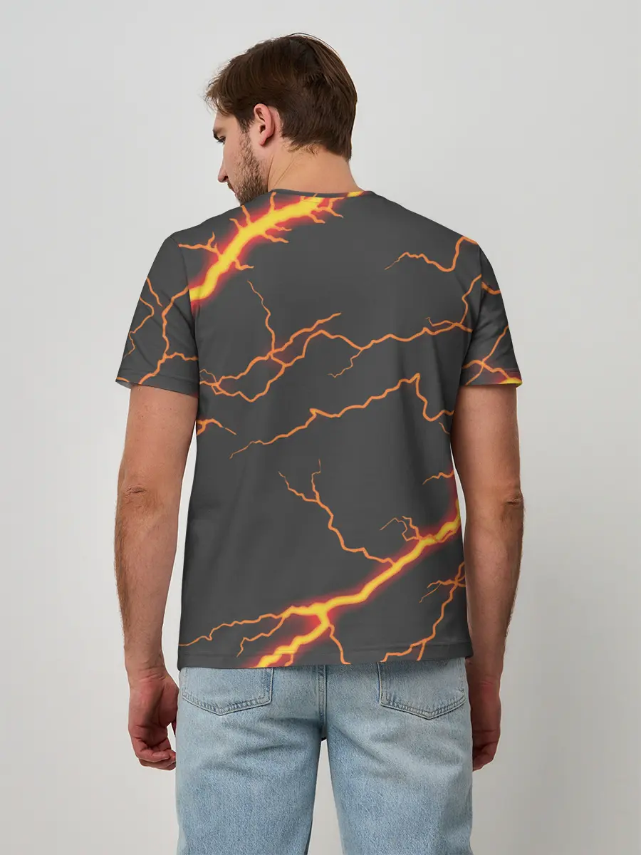 Мужская базовая футболка / KIMETSU NO YAIBA оранжевые молнии