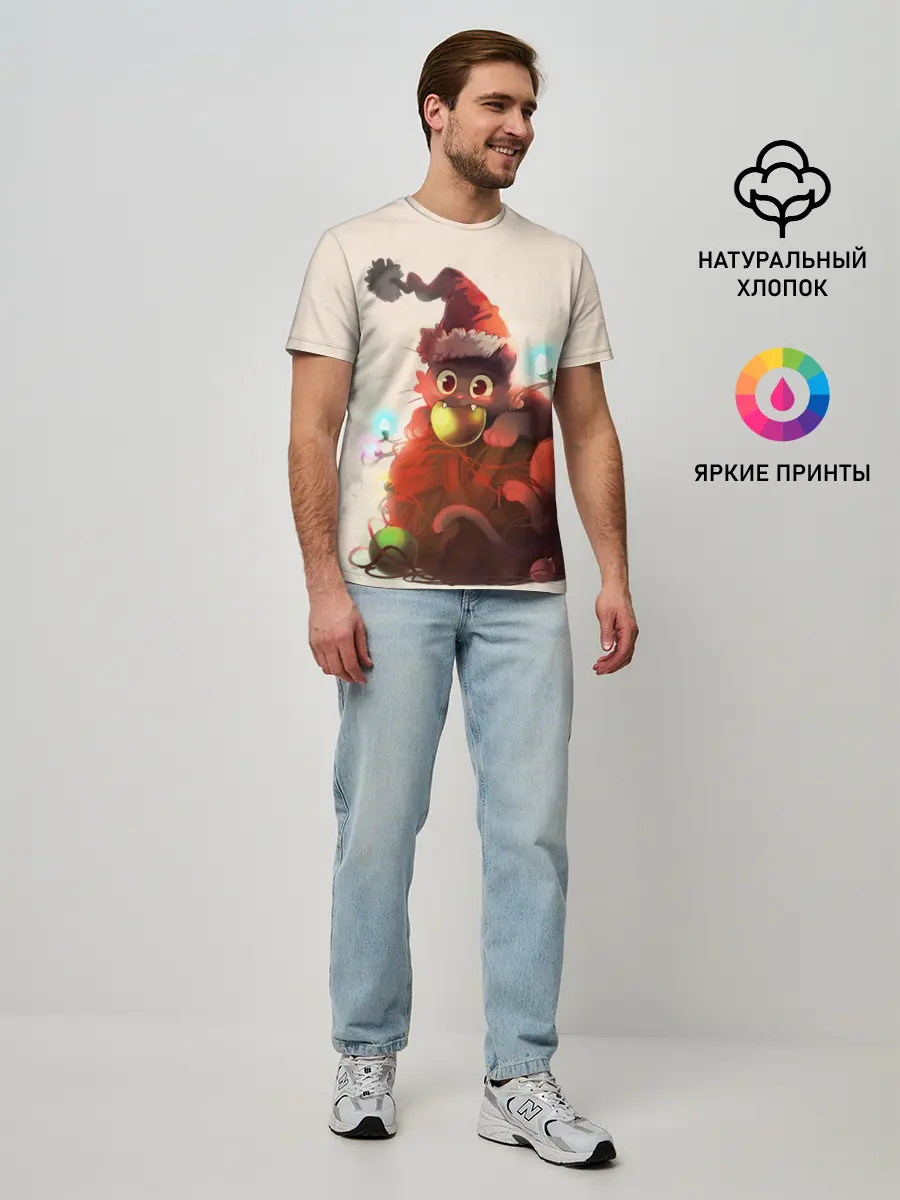 Мужская базовая футболка / Новогодний кот