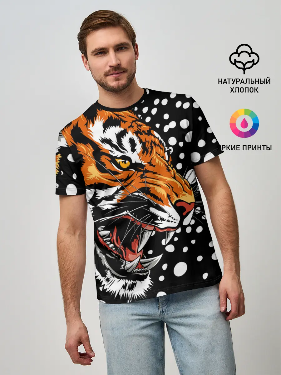 Мужская базовая футболка / Амурский тигр и снегопад