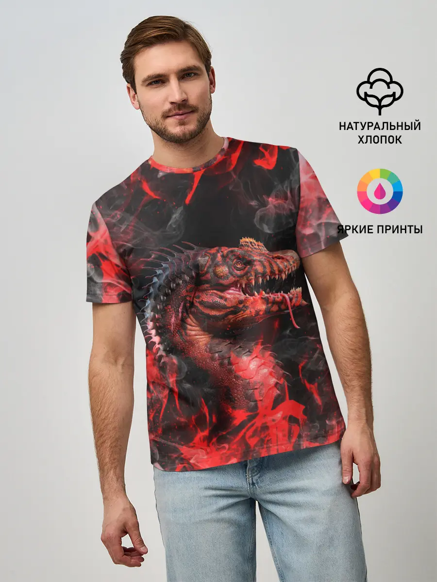 Мужская базовая футболка / Опасный Динозавр | Red Dino