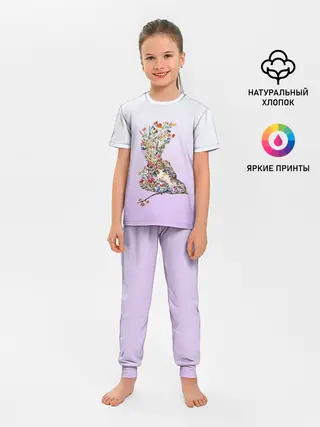 Детская пижама с брюками / акварельная птичка