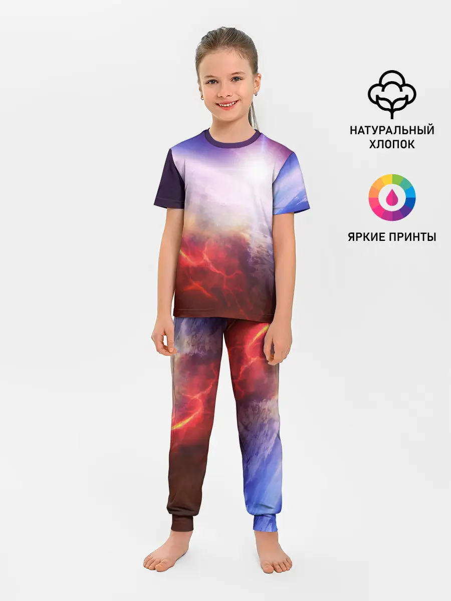 Детская пижама с брюками / Звезды в неоне