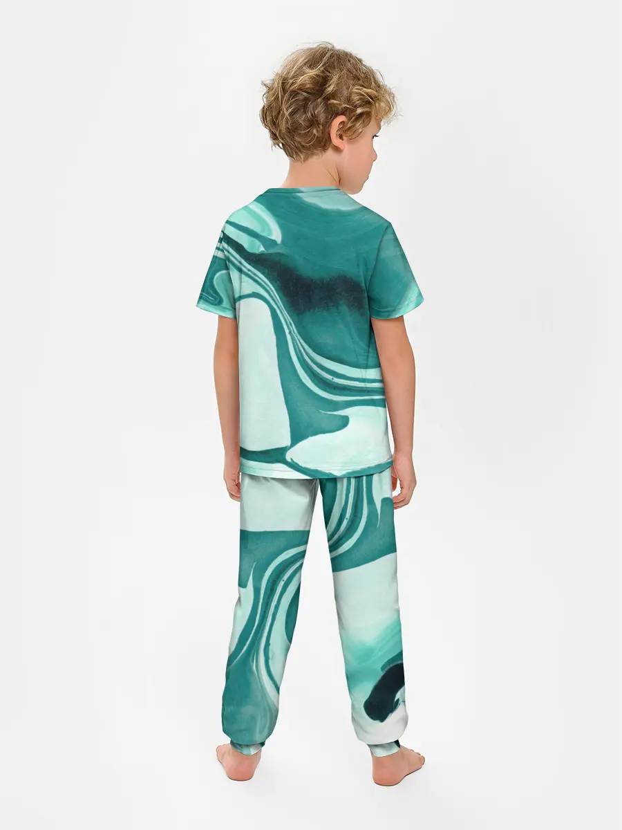 Детская пижама с брюками / красочный зелёный развод