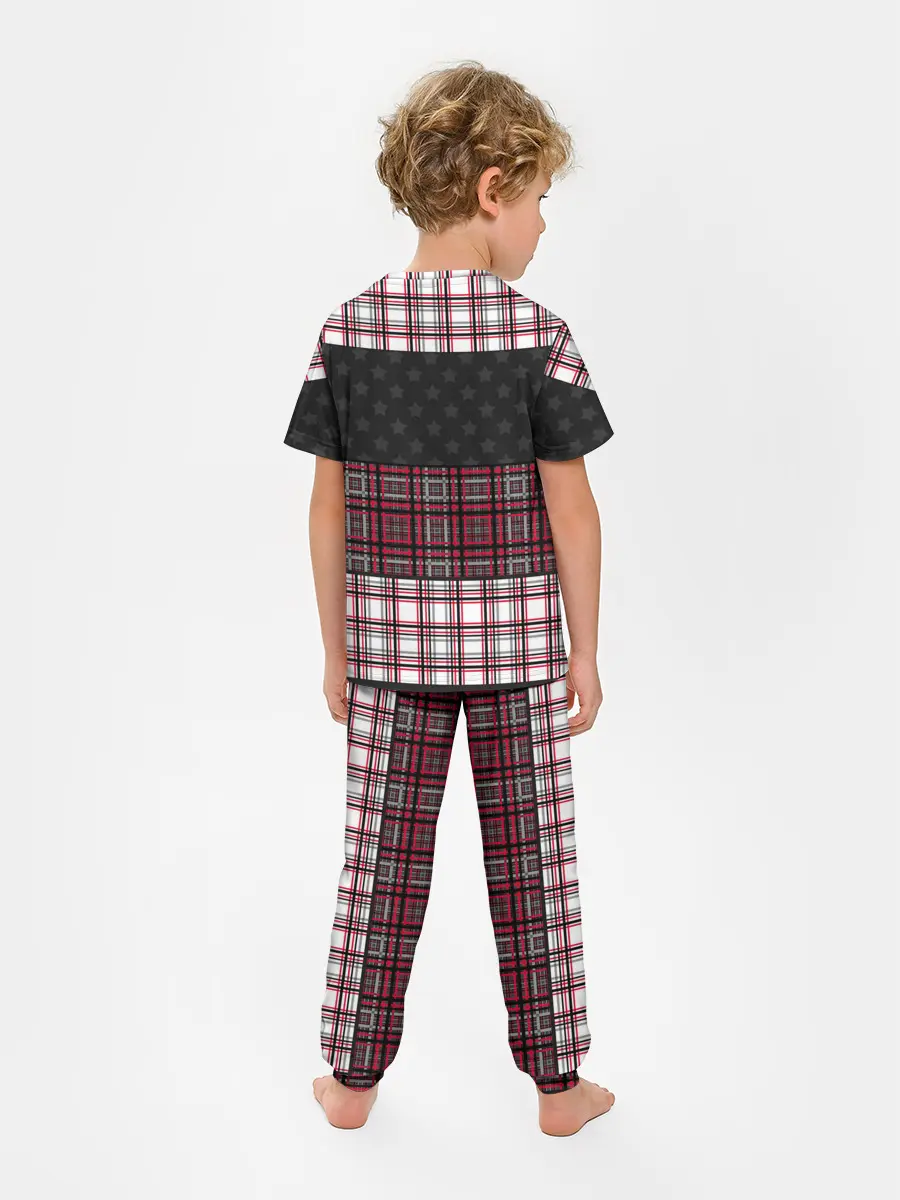 Детская пижама с брюками / Комбинированный красно-серый