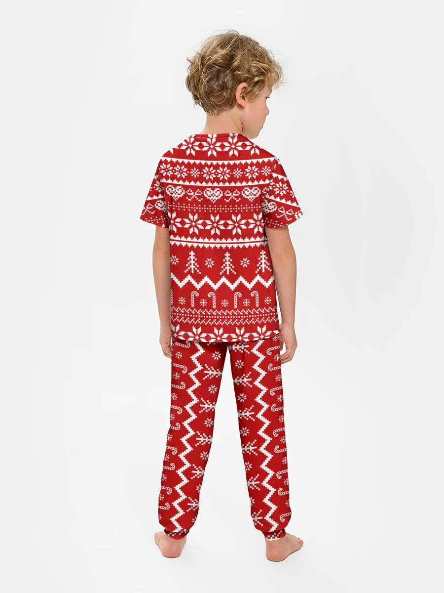 Детская пижама с брюками / Праздничный новогодний узор