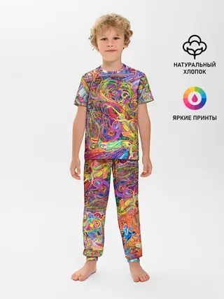 Детская пижама с брюками / НЕОНОВЫЕ ЛИНИИ / АБСТРАКЦИЯ