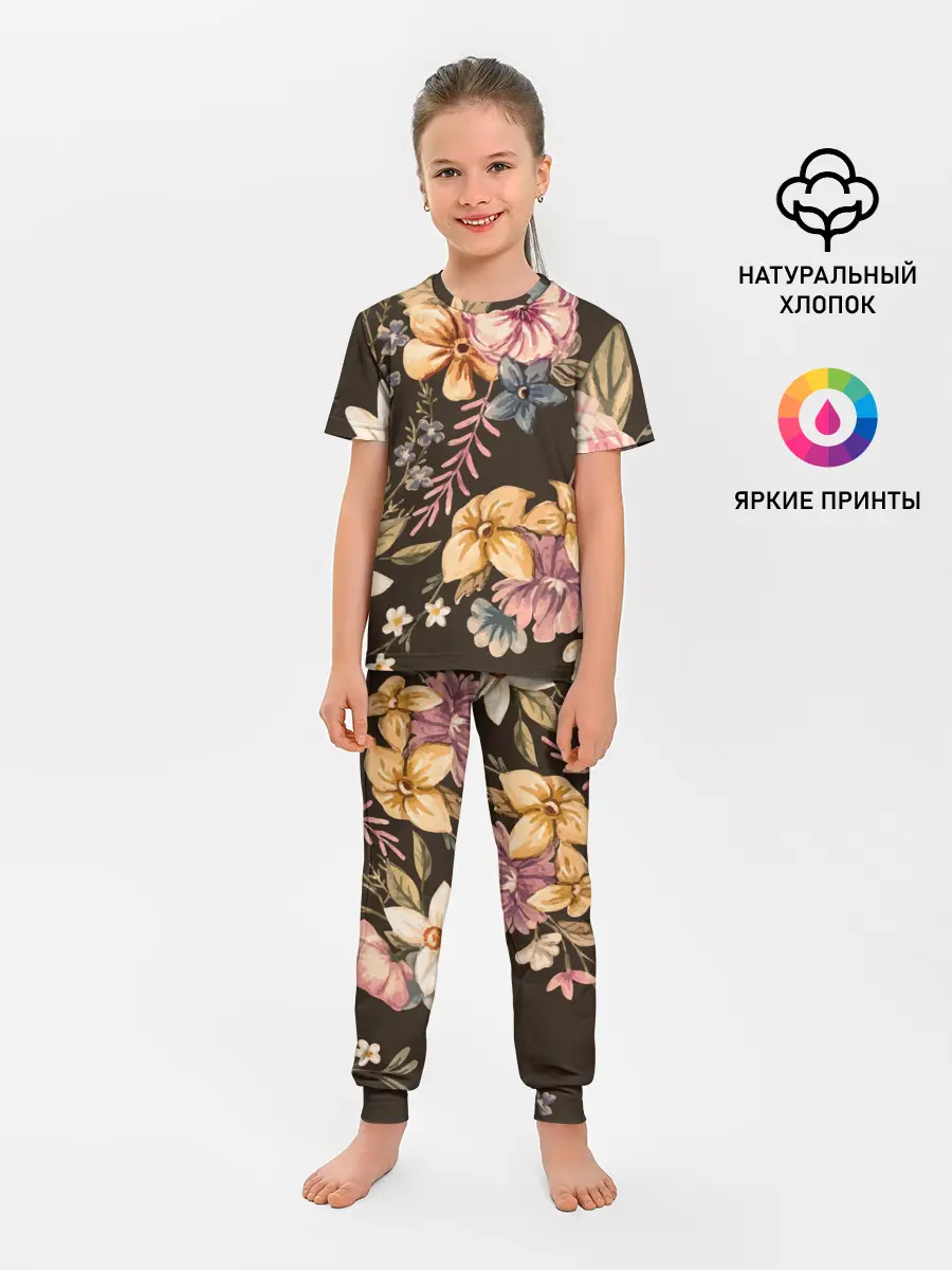 Детская пижама с брюками / цветы