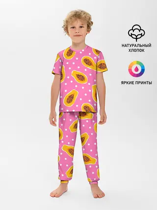Детская пижама с брюками / Папайя на розовом