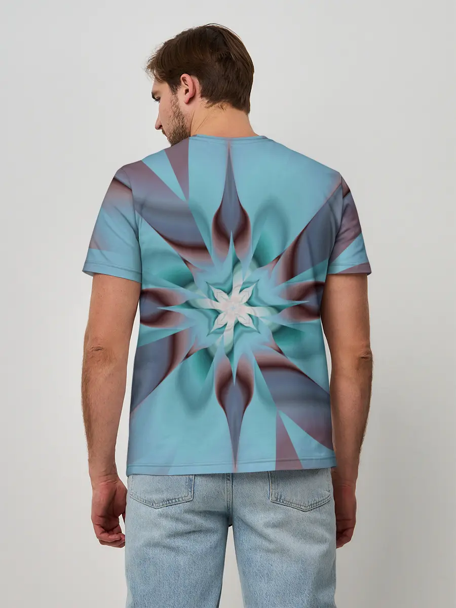 Мужская базовая футболка / Абстрактный цветок. Голубой.