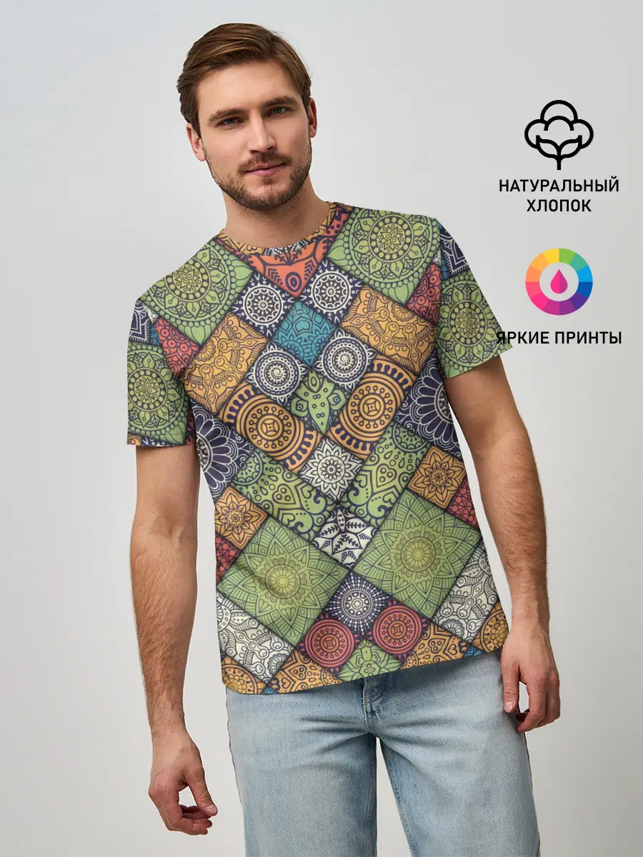 Мужская базовая футболка / Мандалы лоскутный печворк