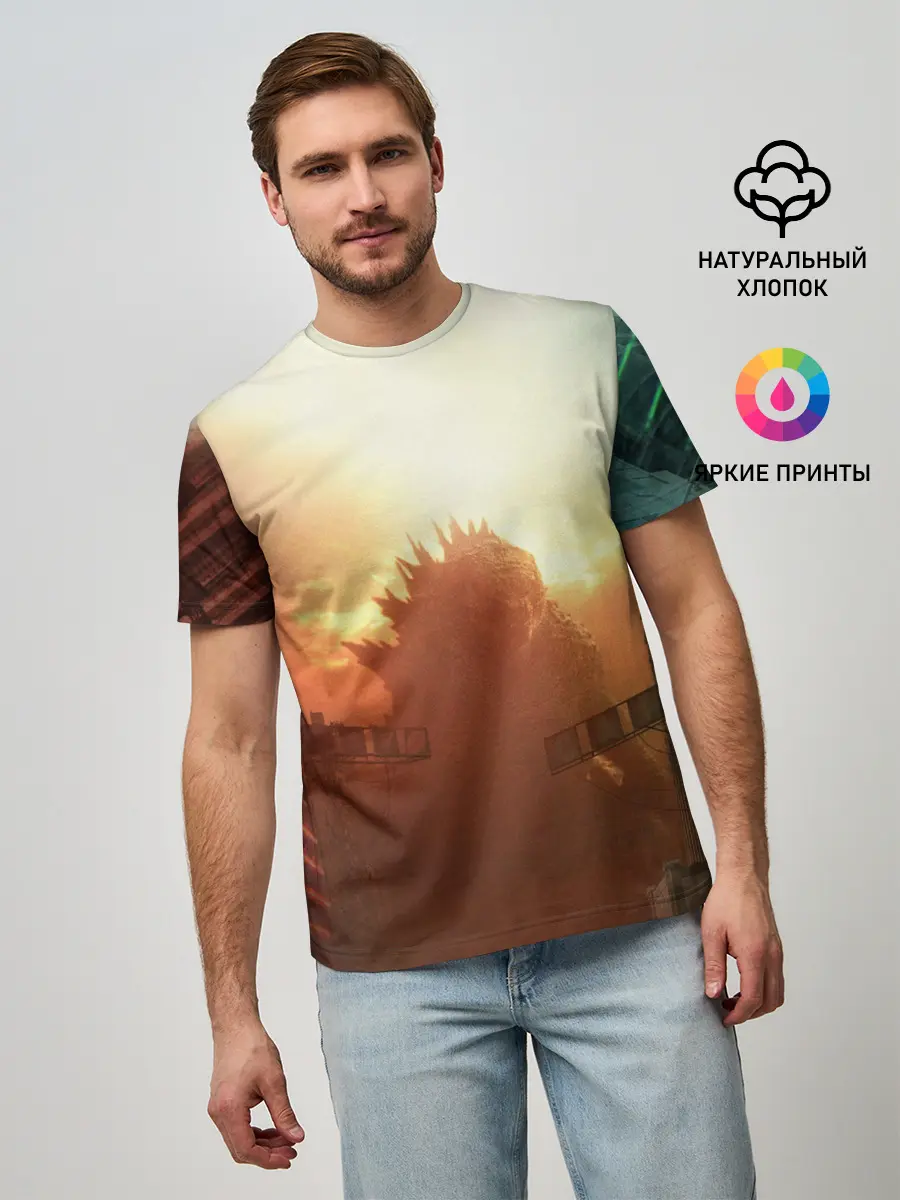 Мужская базовая футболка / ГОДЗИЛЛА РАЗРУШАЕТ ГОРОД