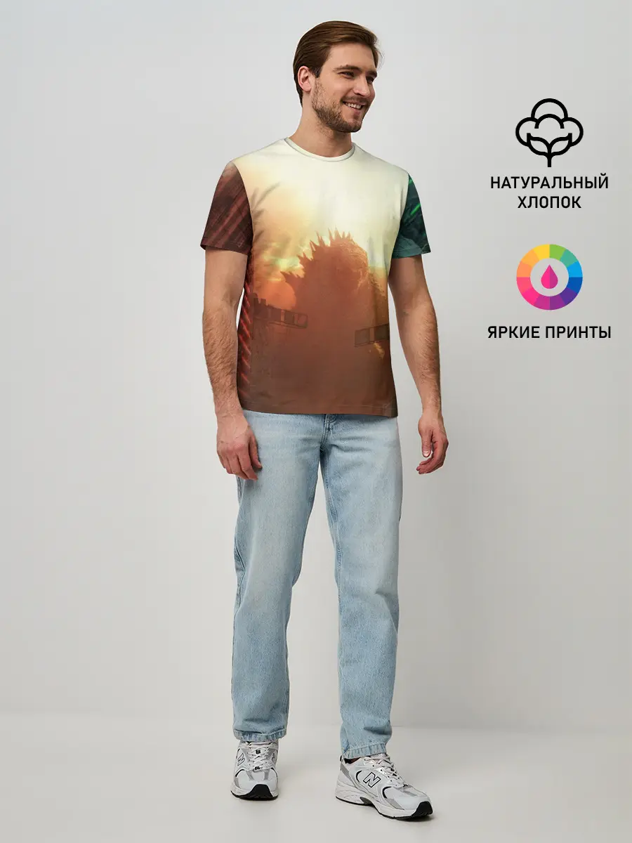 Мужская базовая футболка / ГОДЗИЛЛА РАЗРУШАЕТ ГОРОД