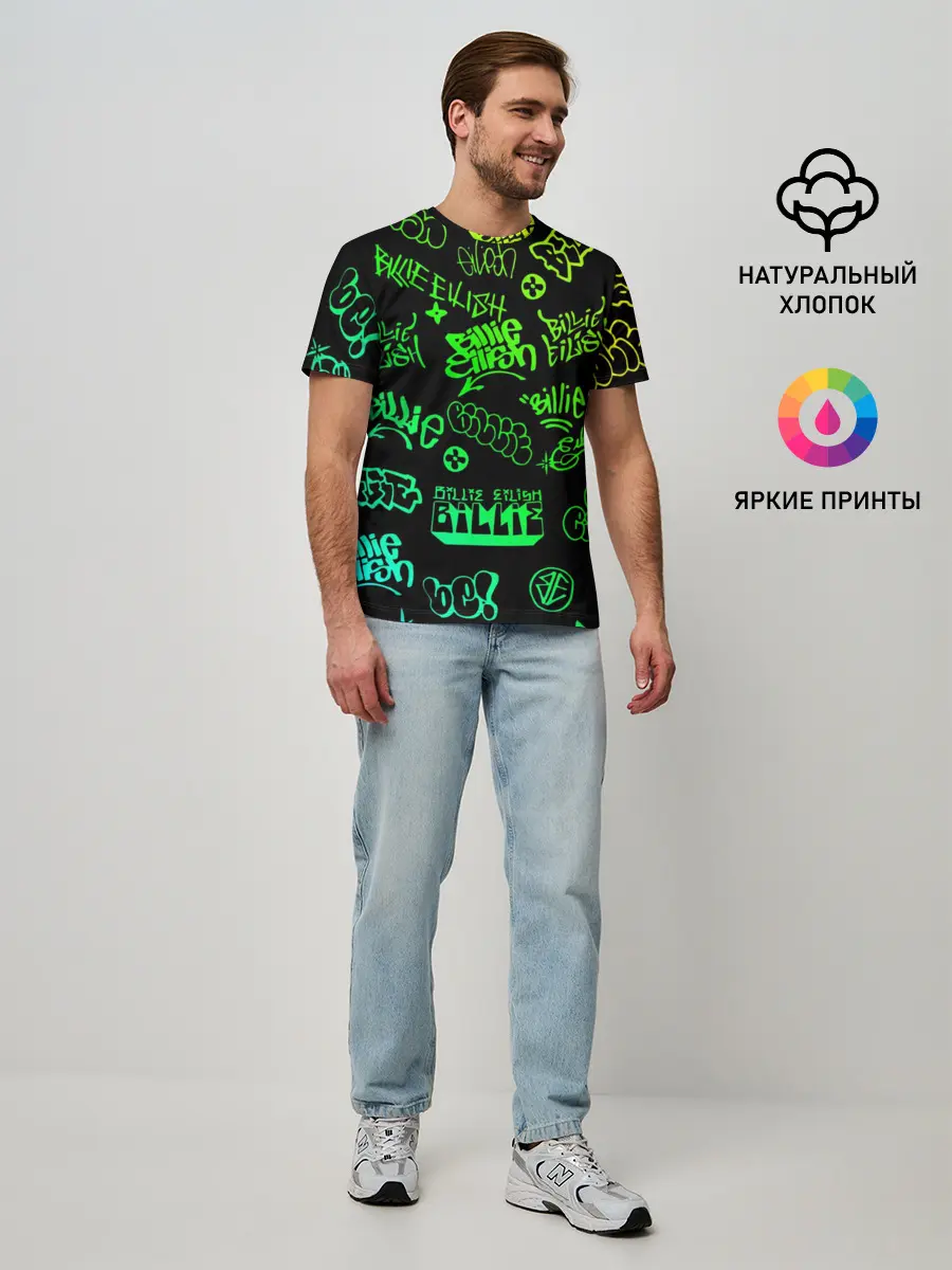 Мужская базовая футболка / Billie Eilish Graffiti gradien