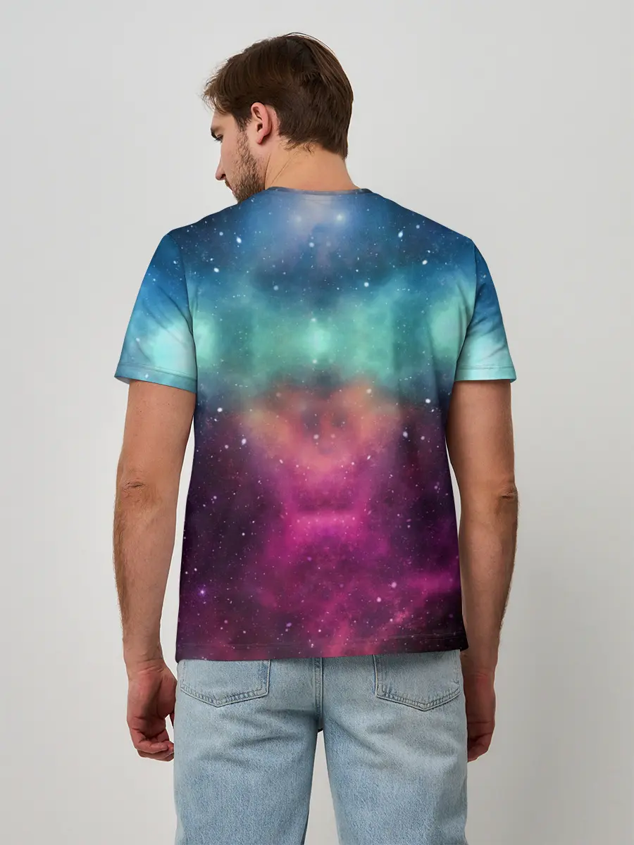 Мужская базовая футболка / Кот с радугой и пиццей