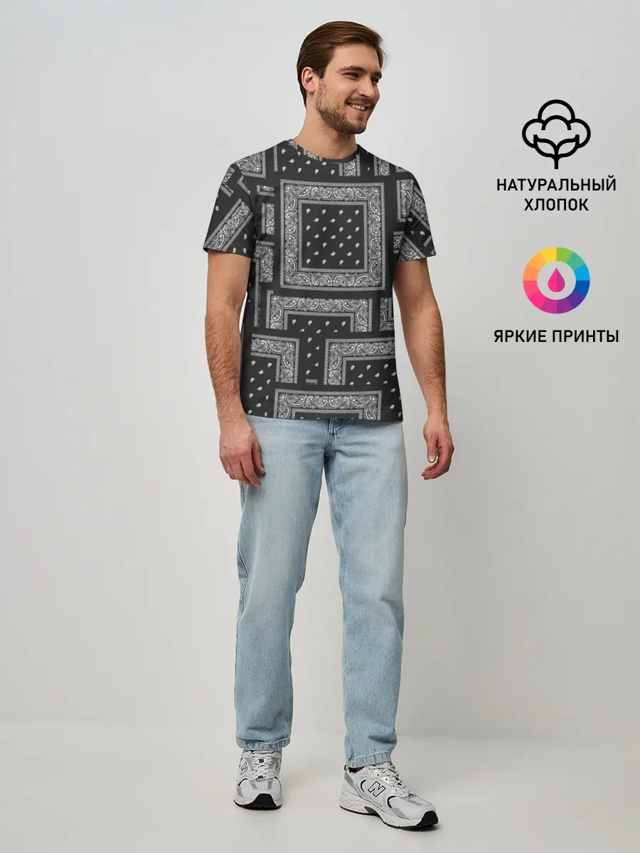 Мужская базовая футболка / 3D Бандана v.black