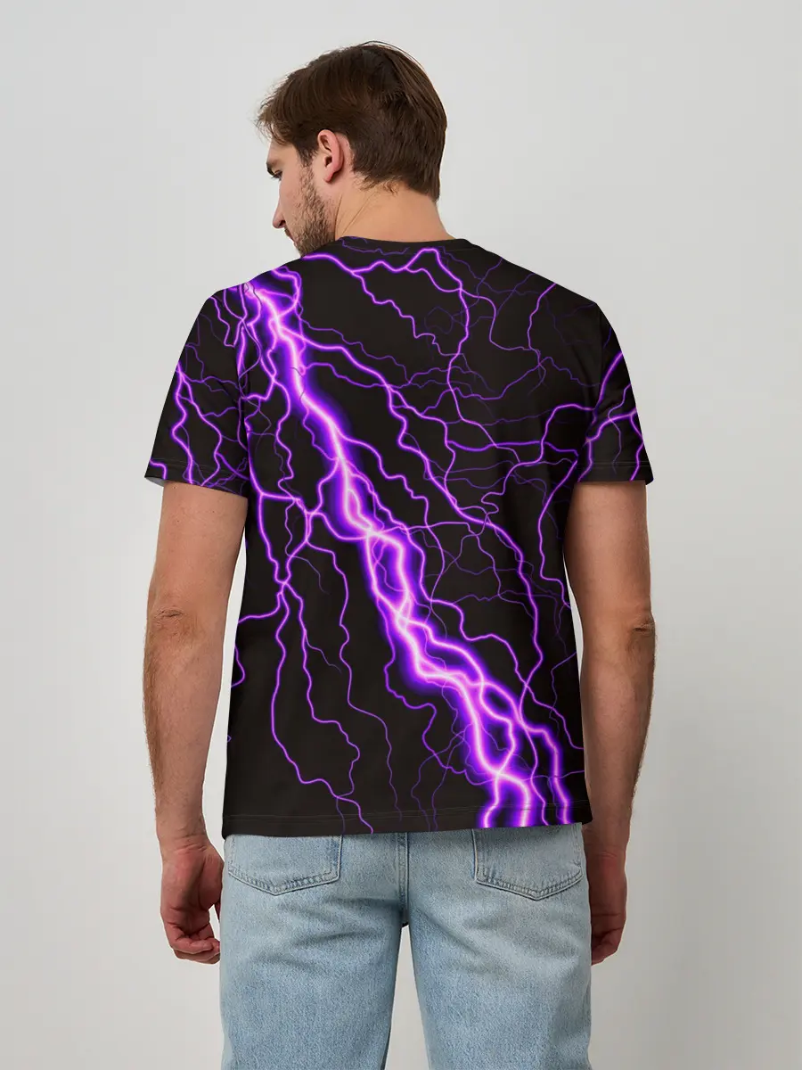 Мужская базовая футболка / GENSHIN IMPACT МОЛНИЯ НЕОН