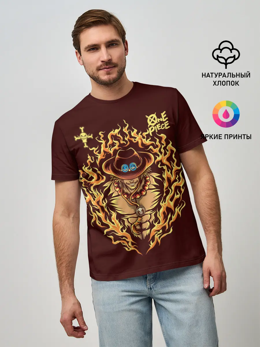 Мужская базовая футболка / One Piece Портгас Д. Эйс в огне