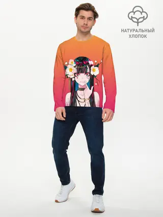 Мужской лонгслив базовый / Девушка - сакура