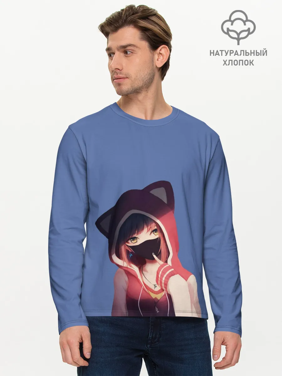 Мужской лонгслив базовый / Аниме девушка в маске с ушками