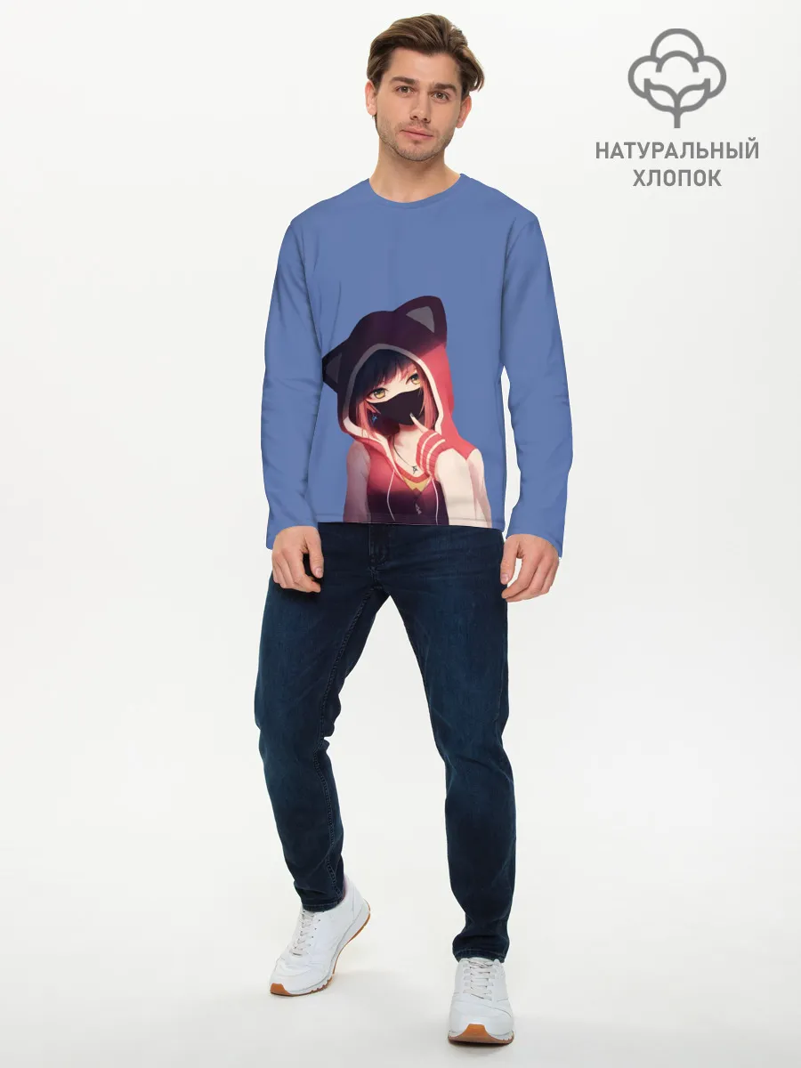 Мужской лонгслив базовый / Аниме девушка в маске с ушками