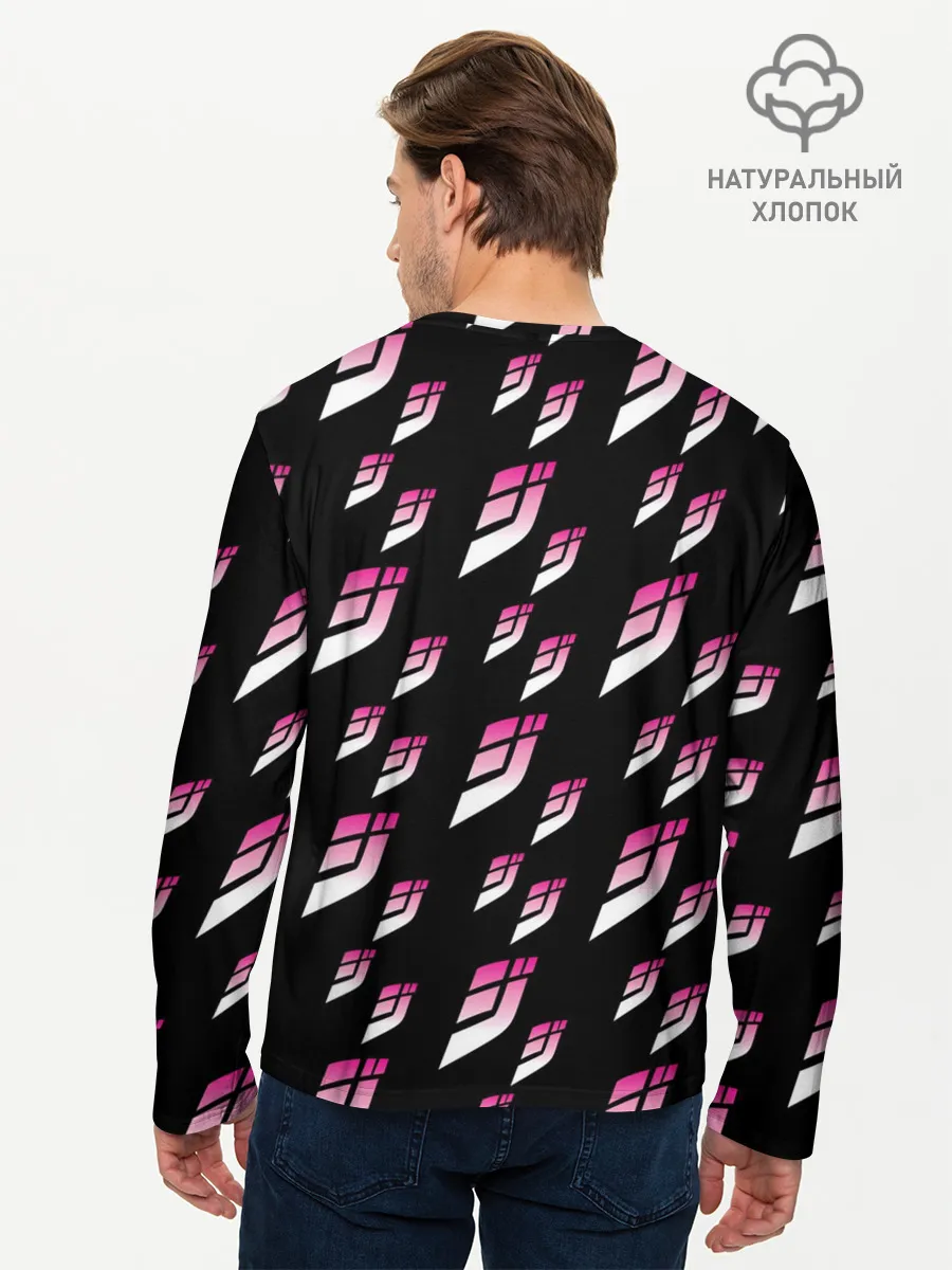 Мужской лонгслив базовый / Джоджо паттерн розовые лого