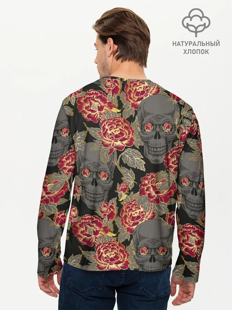Мужской лонгслив базовый / Черепа и розы