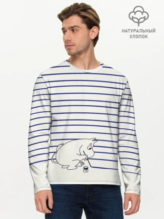 Мужской лонгслив базовый / Муми-тролль рисует полосы