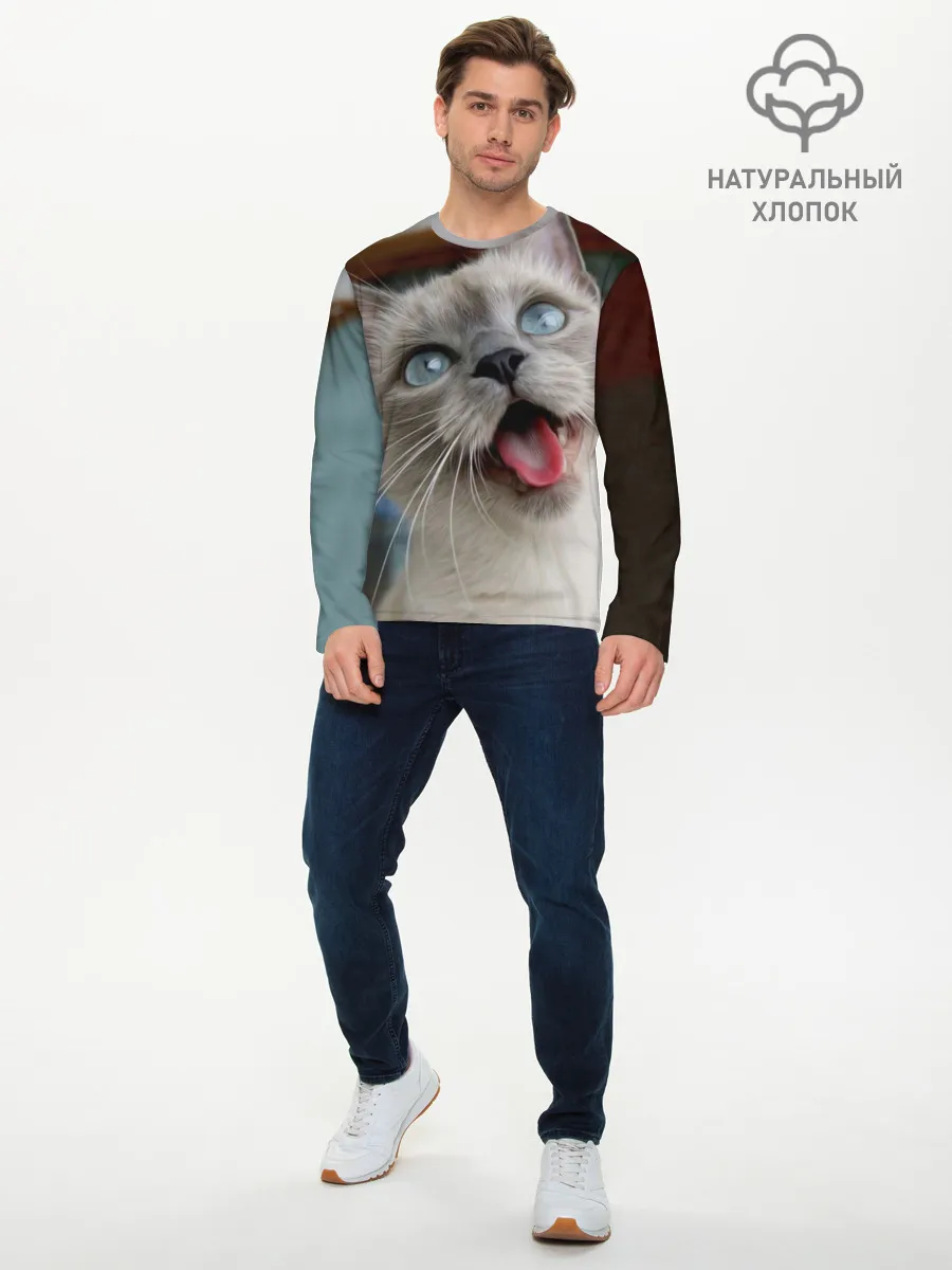 Мужской лонгслив базовый / Сиамский котенок