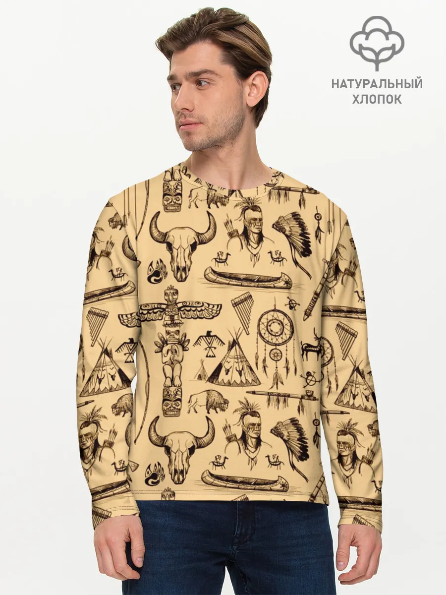 Мужской лонгслив базовый / Индейский паттерн