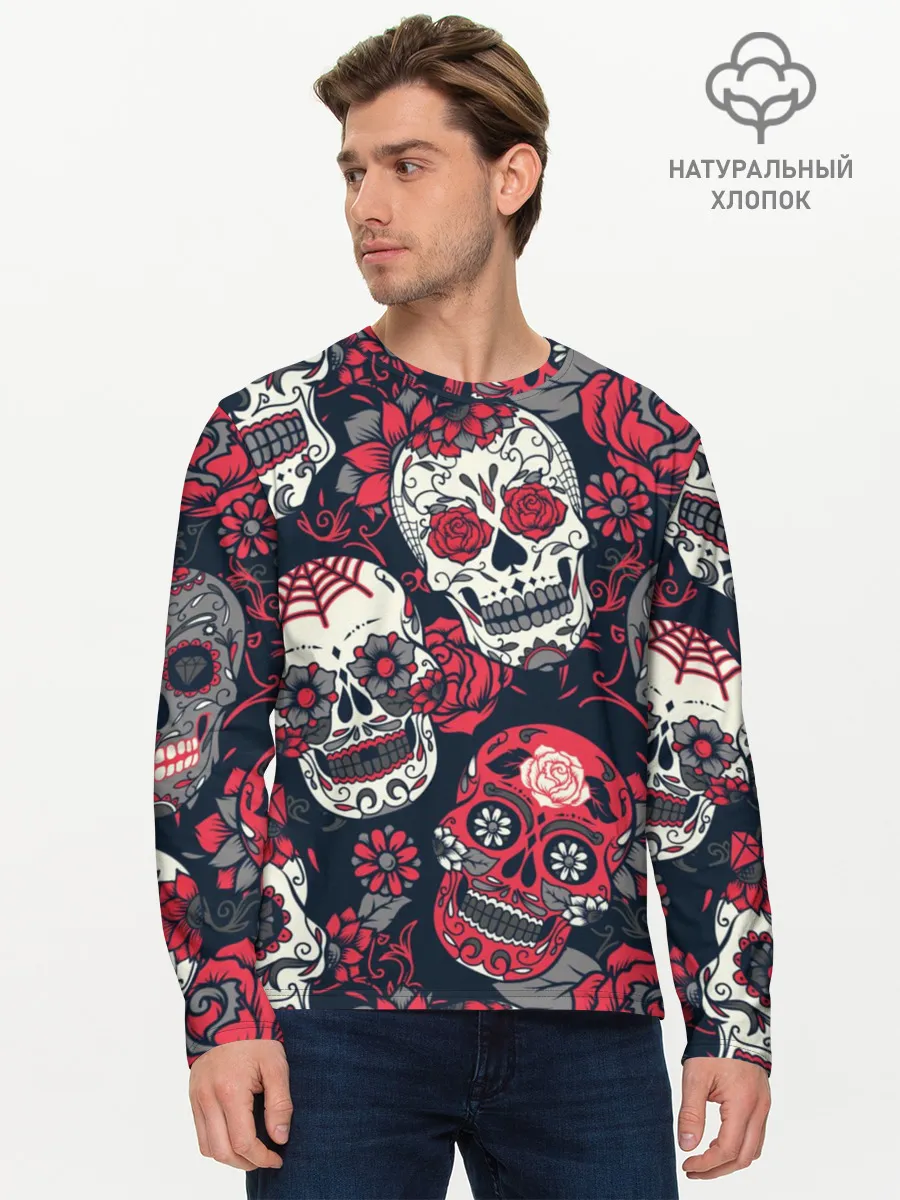 Мужской лонгслив базовый / Мексиканские черепа