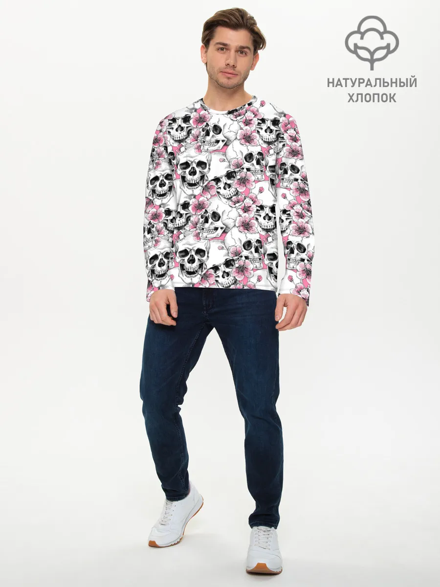 Мужской лонгслив базовый / Черепа в цветах