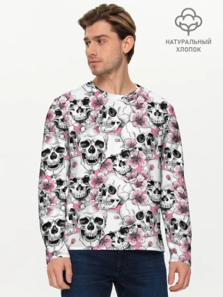 Мужской лонгслив базовый / Черепа в цветах