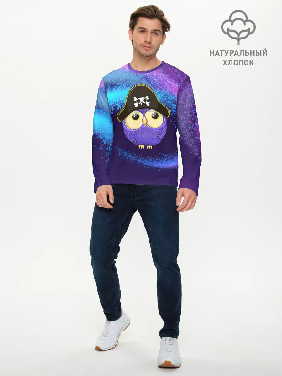 Мужской лонгслив базовый / Сова пират