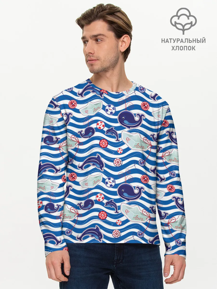 Мужской лонгслив базовый / Киты и дельфины