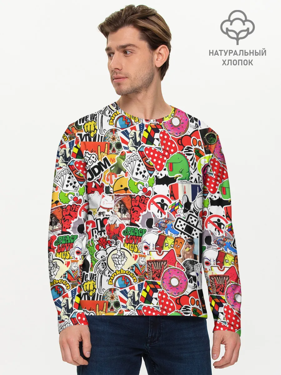 Мужской лонгслив базовый / Sticker Bombing