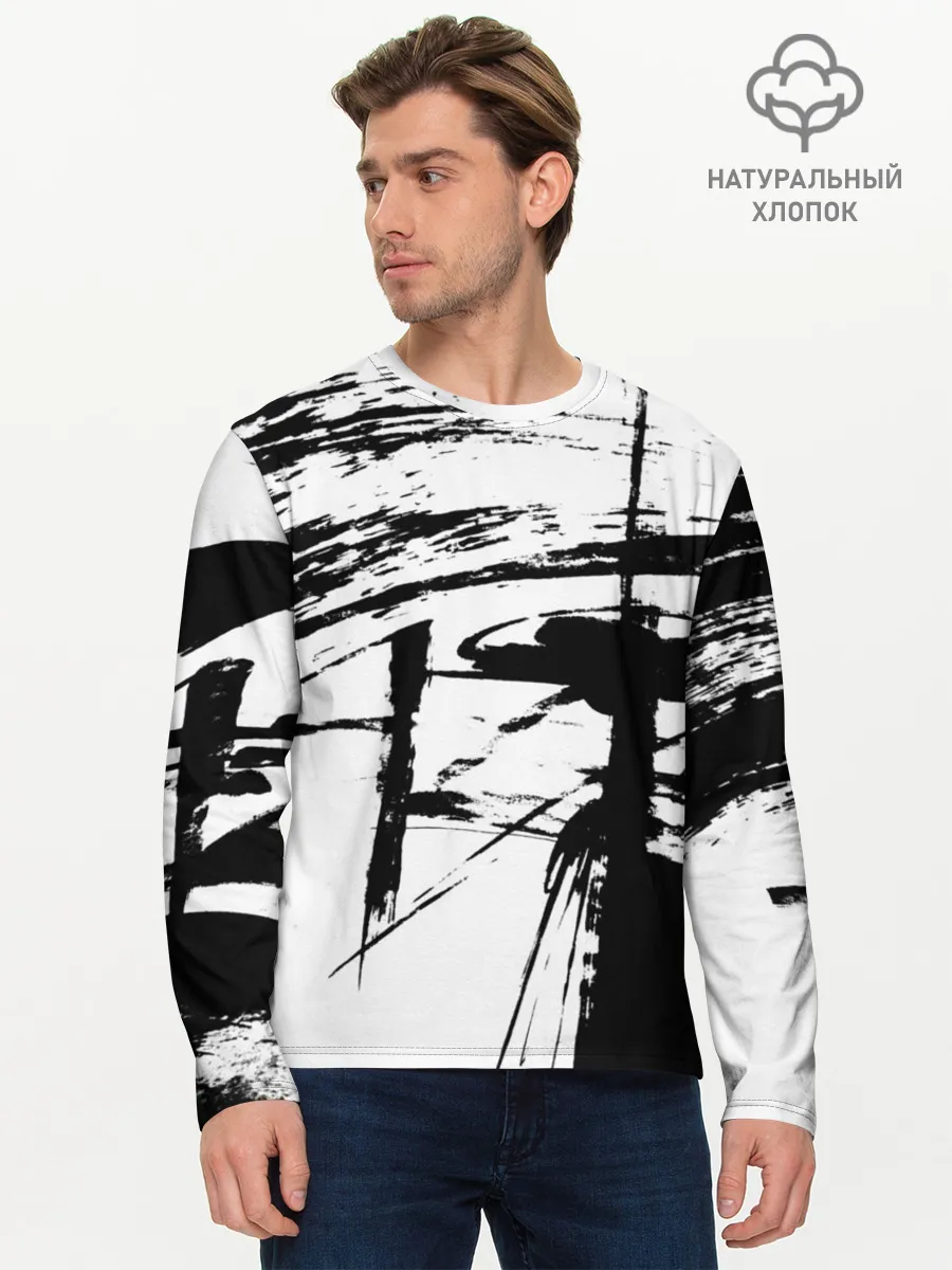 Мужской лонгслив базовый / Черно-белая футболка
