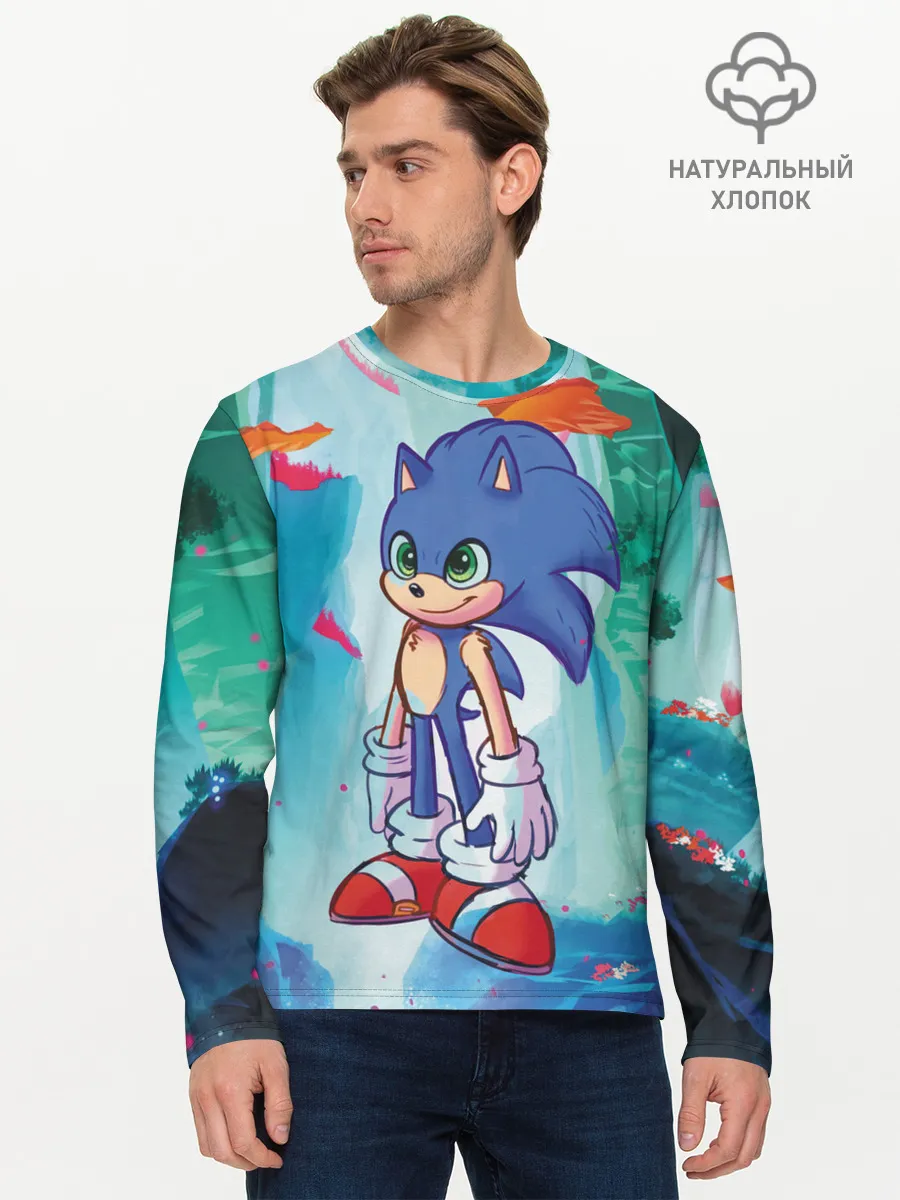 Мужской лонгслив базовый / Ежик Соник