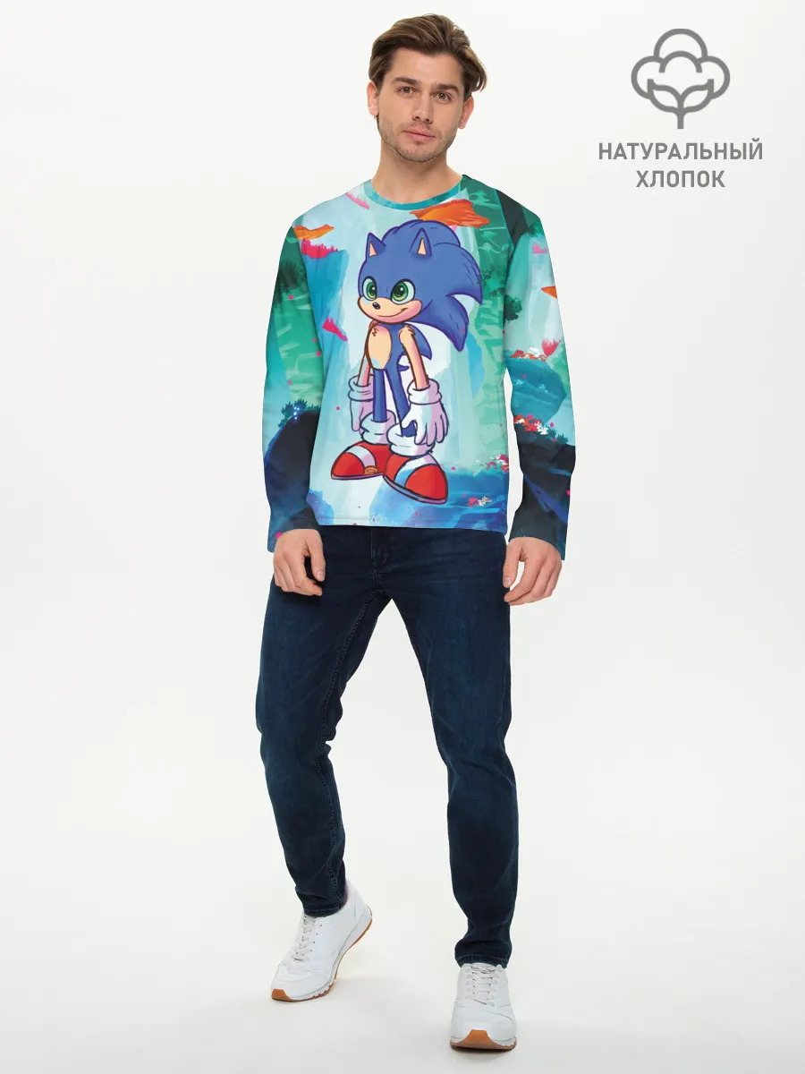 Мужской лонгслив базовый / Ежик Соник
