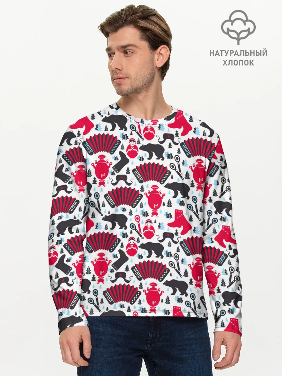Мужской лонгслив базовый / Русский орнамент