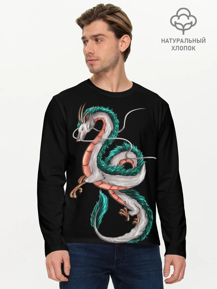 Мужской лонгслив базовый / Дракон Хаку на черном фоне