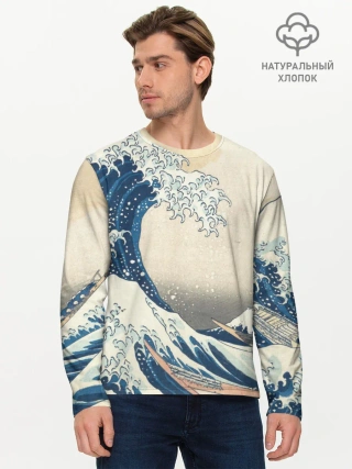 Мужской лонгслив базовый / Большая волна в Канагаве