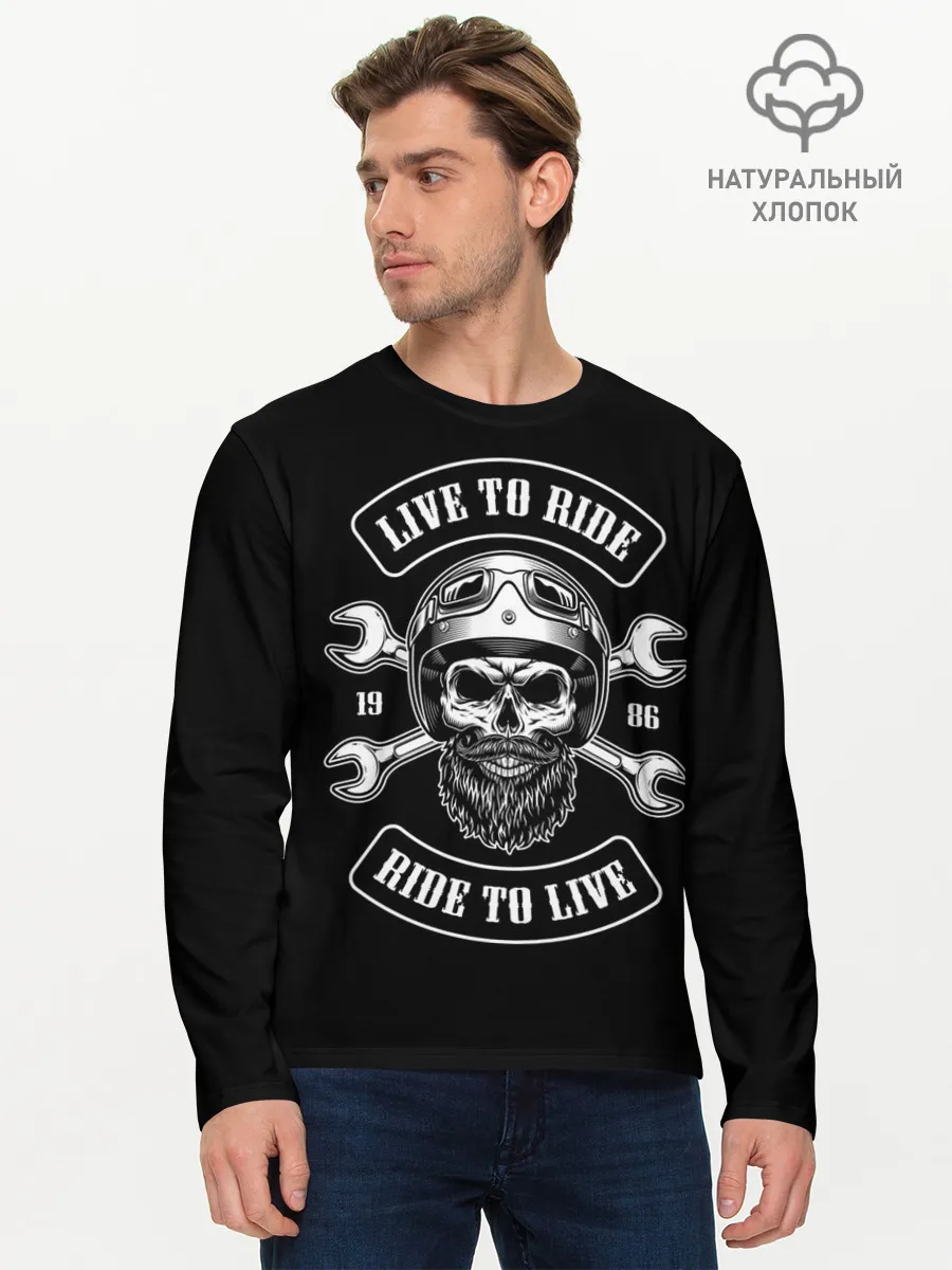 Мужской лонгслив базовый / Vintage motorcycle label