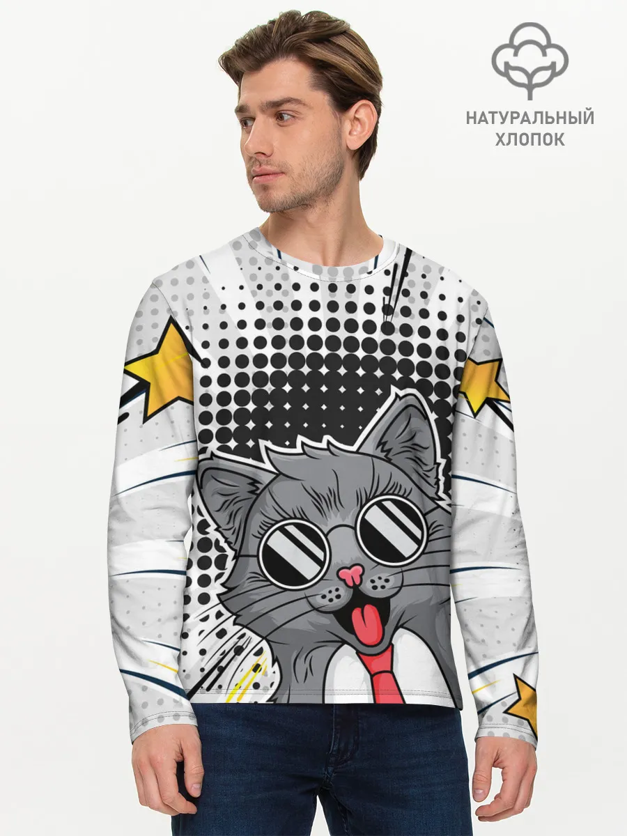 Мужской лонгслив базовый / Кот