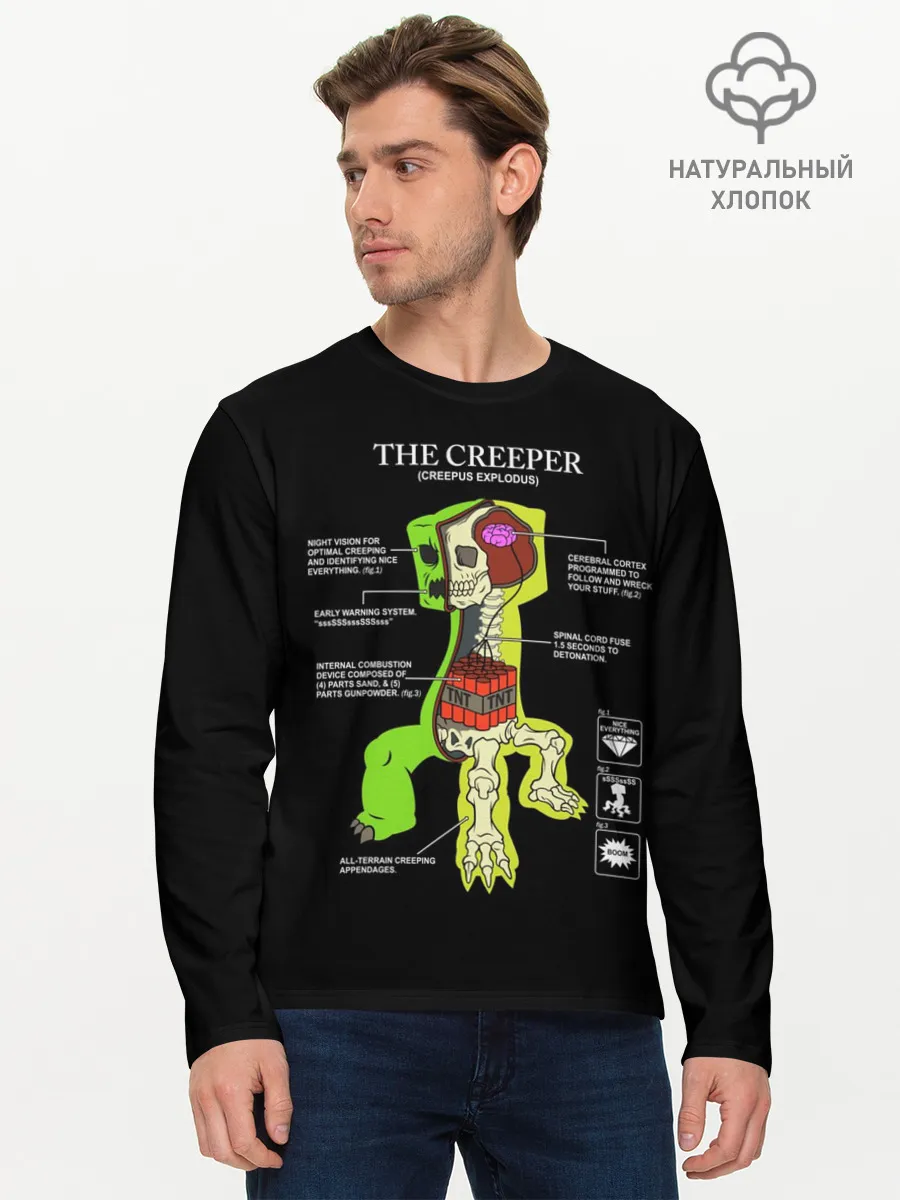 Мужской лонгслив базовый / Майнкрафт, Крипер