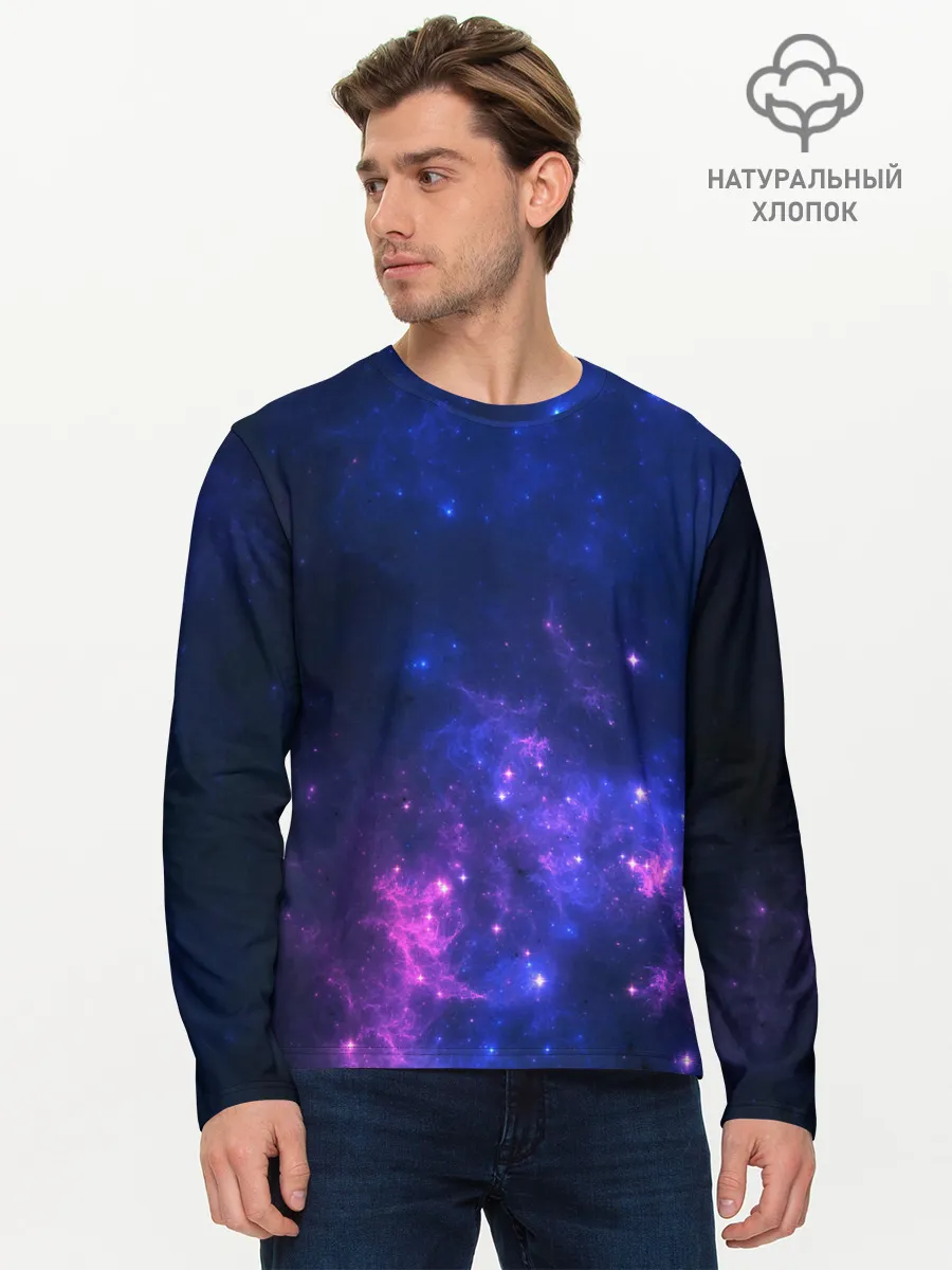 Мужской лонгслив базовый / Неоновый космос