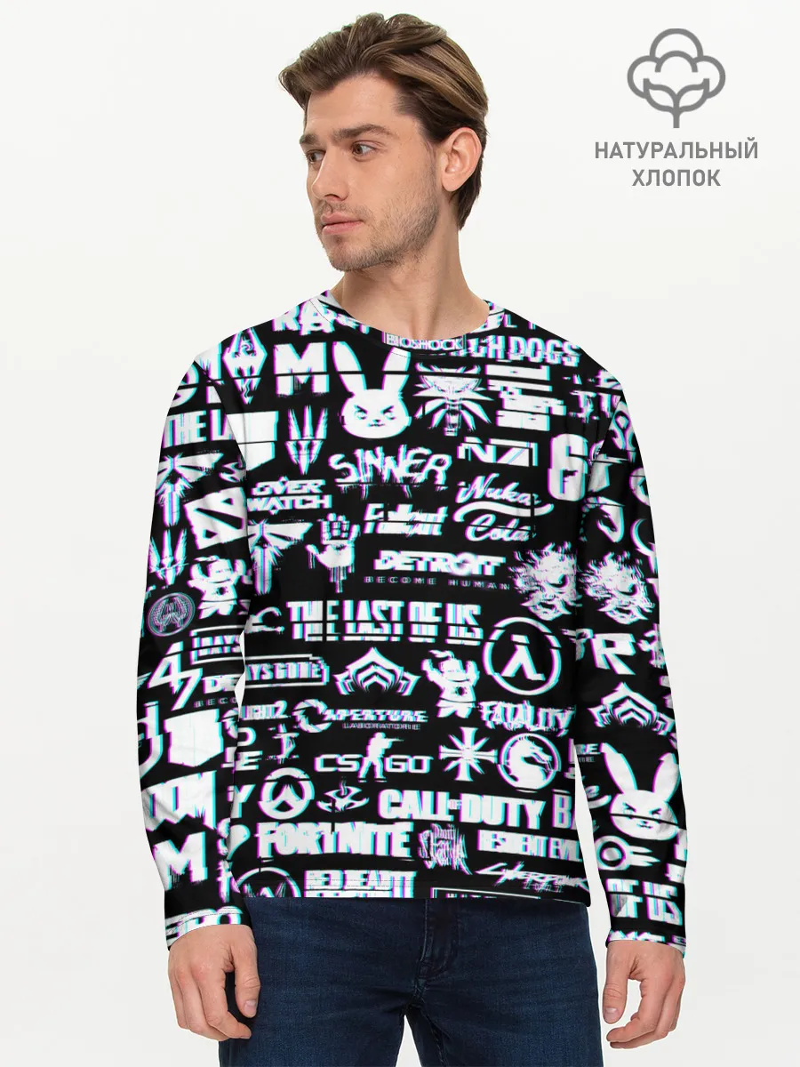 Мужской лонгслив базовый / ЛОГОТИПЫ ИГР GLITCH | ГЛИТЧ